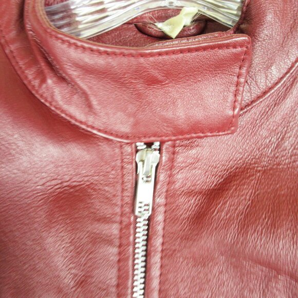 Get A Way Leather Biker Jacket Size 36 Oxblood Red Fitted Moto - Picture 2 of 9